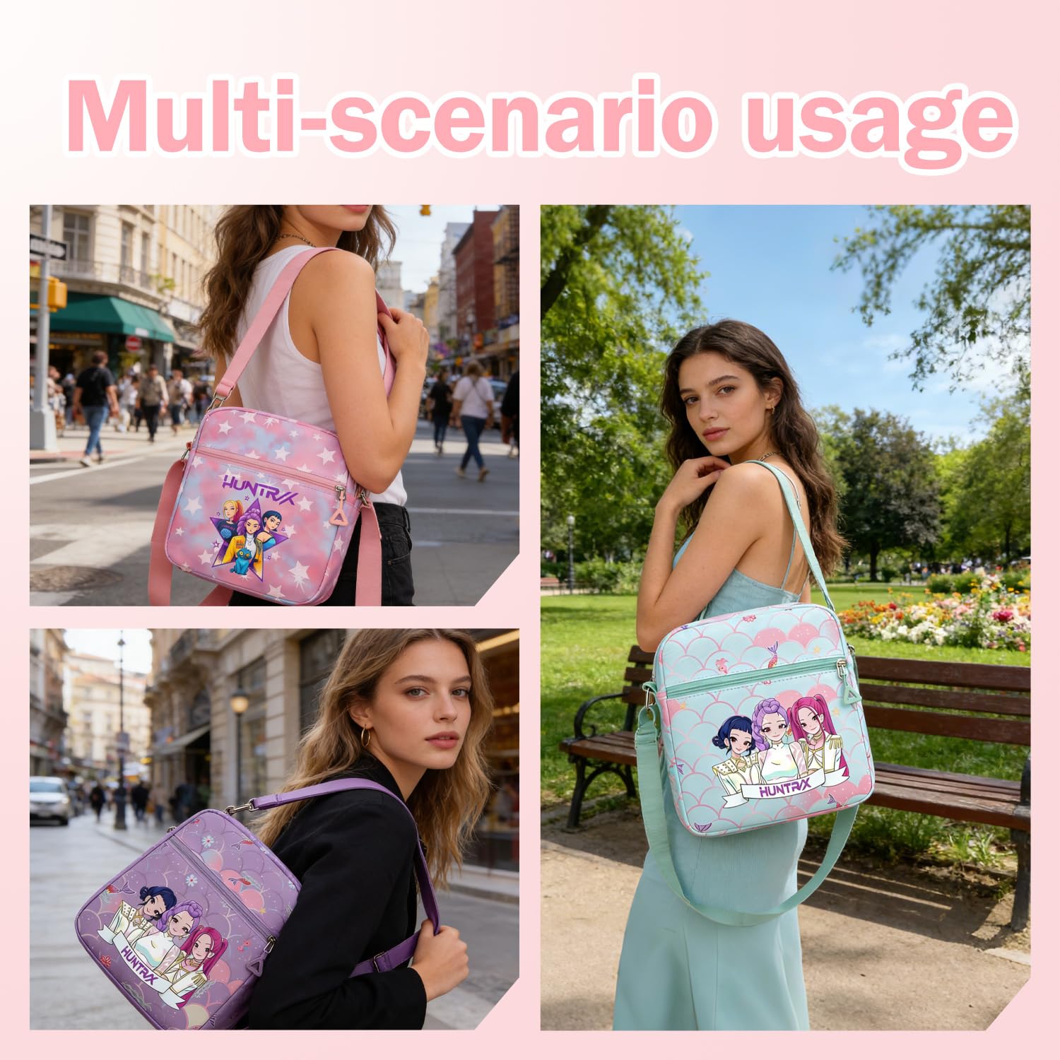 For Demon Hunters mini crossbody bag, For Korean idol,also a shoulder bag, features a cartoon pattern design. (Purple) — view 7