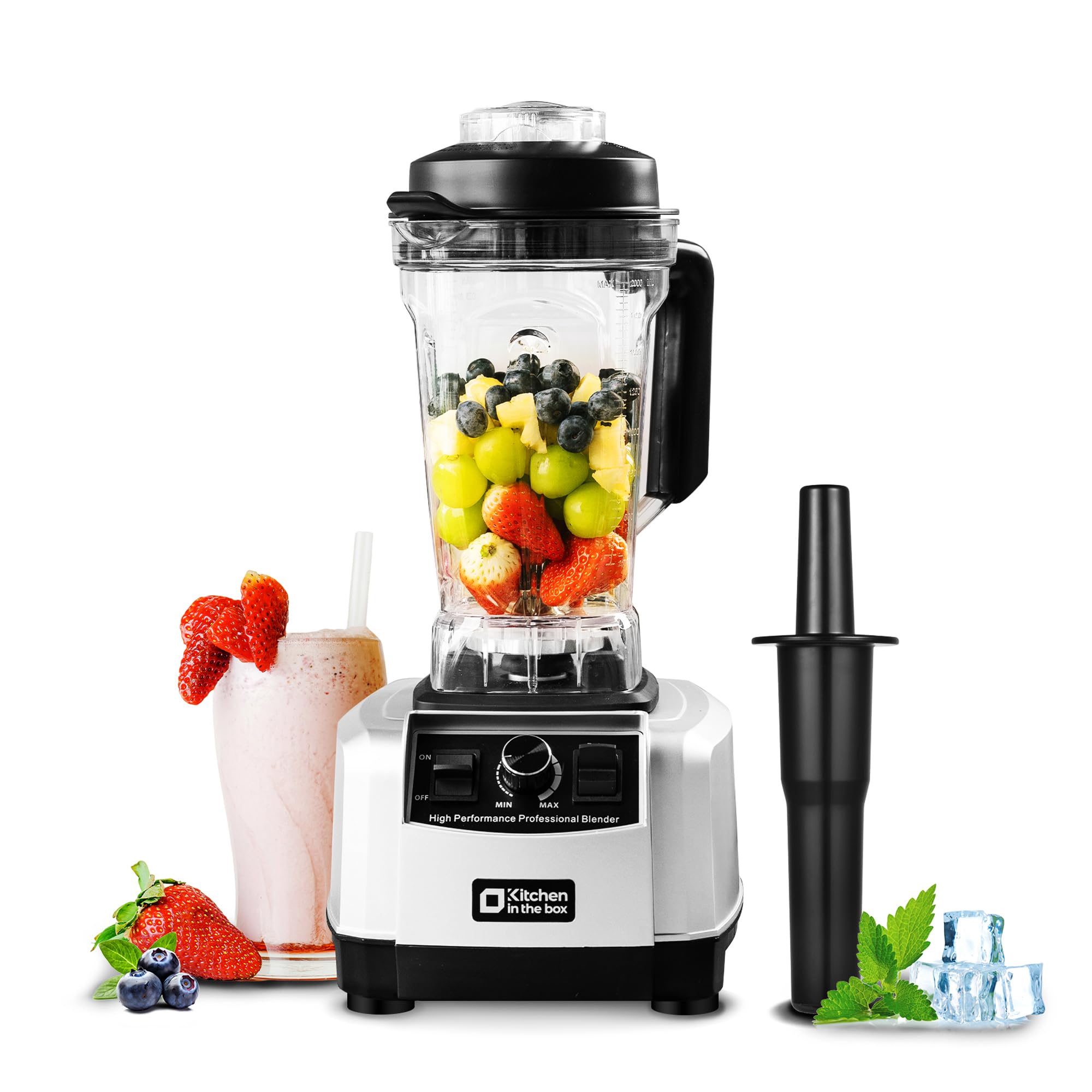 Frullatore Professionale Kitchen In The Box 1500W - 2L, Nero, Per Smoothie E Ghiaccio