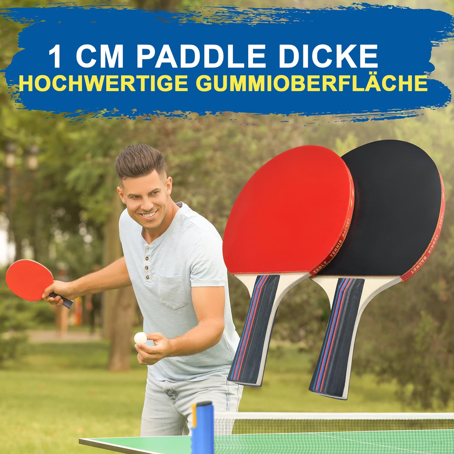 SereneLife Tischtennis Set mit 2 Schlägern 3 Bällen und Tragetasche – Einziehbares Netz Verstellbar für Indoor Outdoor Familie Anfänger mit Kontrolle und Komfort