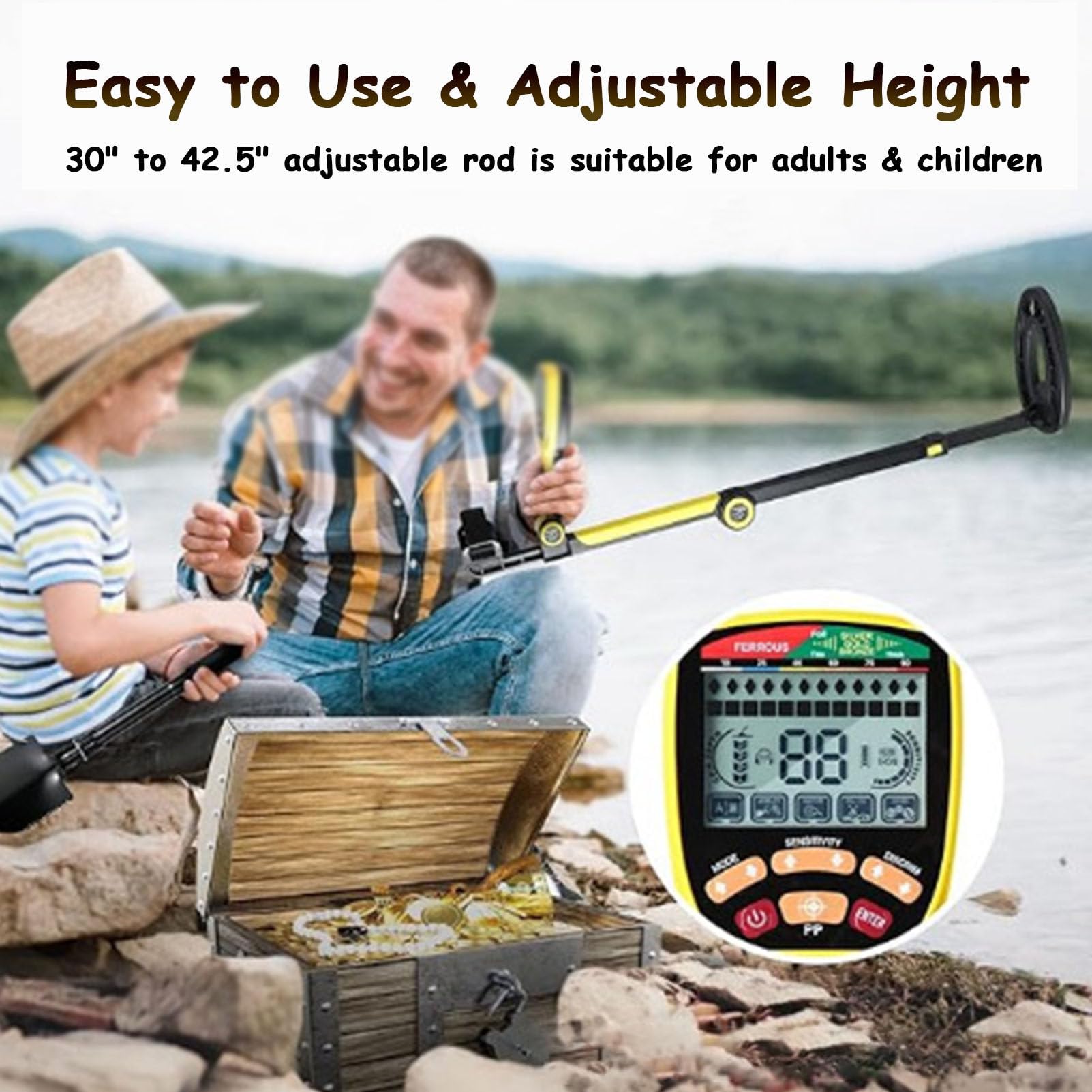 Detector de oro para adultos y niños, detector de metales profesional ajustable de alta precisión con pantalla LCD, varios modos, detector de oro impermeable para búsqueda de tesoros