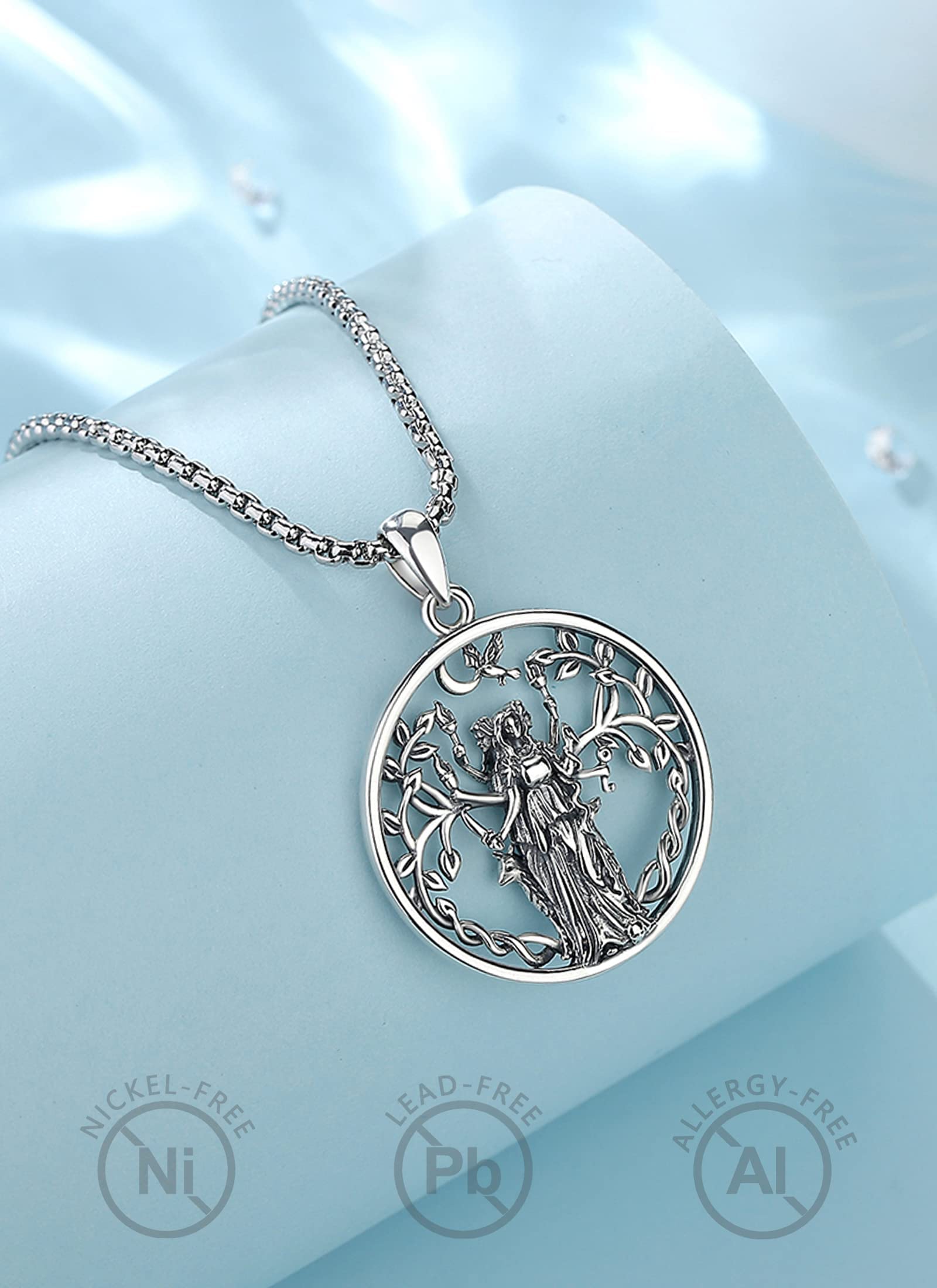 CELESTIA Collier Sorciere Femme Pendentif Protection Deesse de la Lune Hecate Argent 925 Bijoux Sorcellerie Wicca Cadeau Spirituel Femme