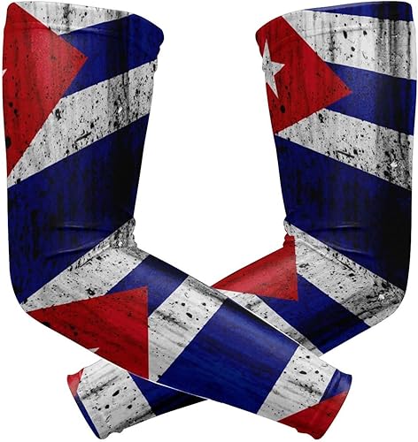 Mangas de compresión con bandera cubana Grunge para hombres o mujeres, de compresión, de seda de hielo, protección solar UV, mangas para brazos,