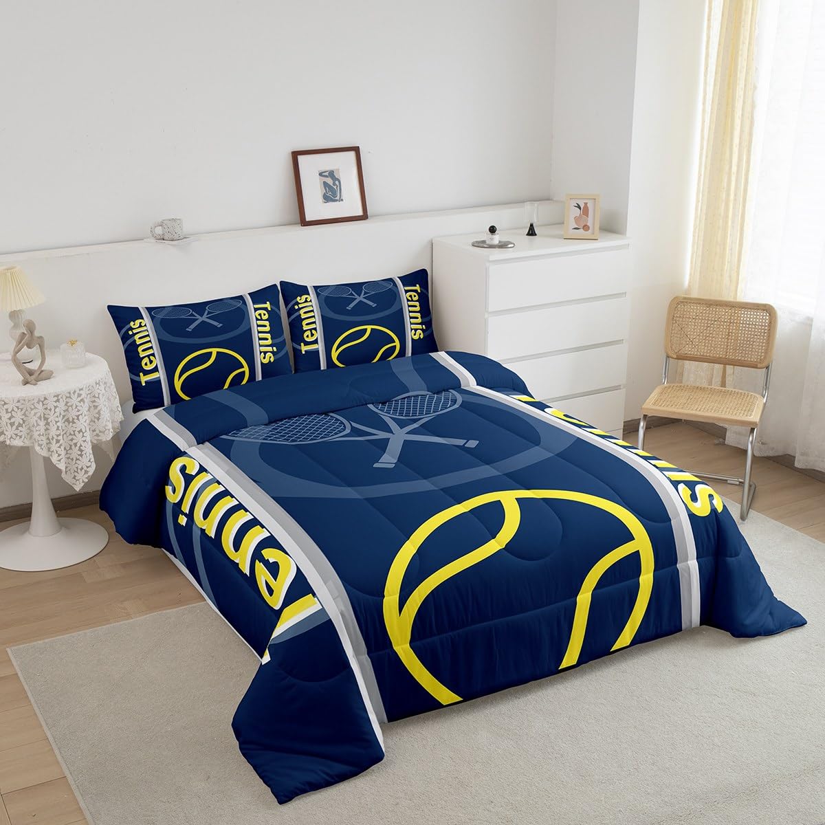 Feelyou Kids Tennis Comforter Set - Twin Size Sports Bedding Set for Boys & Girls - Tennis Lovers Duvet Set with 1 Pillow Case