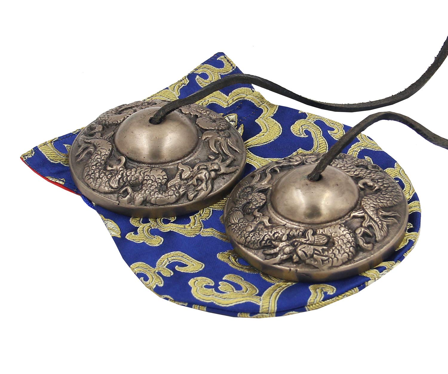 DharmaObjects Large Tibetan Premium Quality "Tibetan Dragon" Tingsha Cymbals 3" With Pouch