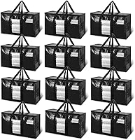 Vista 31 de TAILI - Bolsas de mudanza extra grandes, paquete de 4 bolsas negras resistentes para almacenamiento con ventana visible, asas envolventes