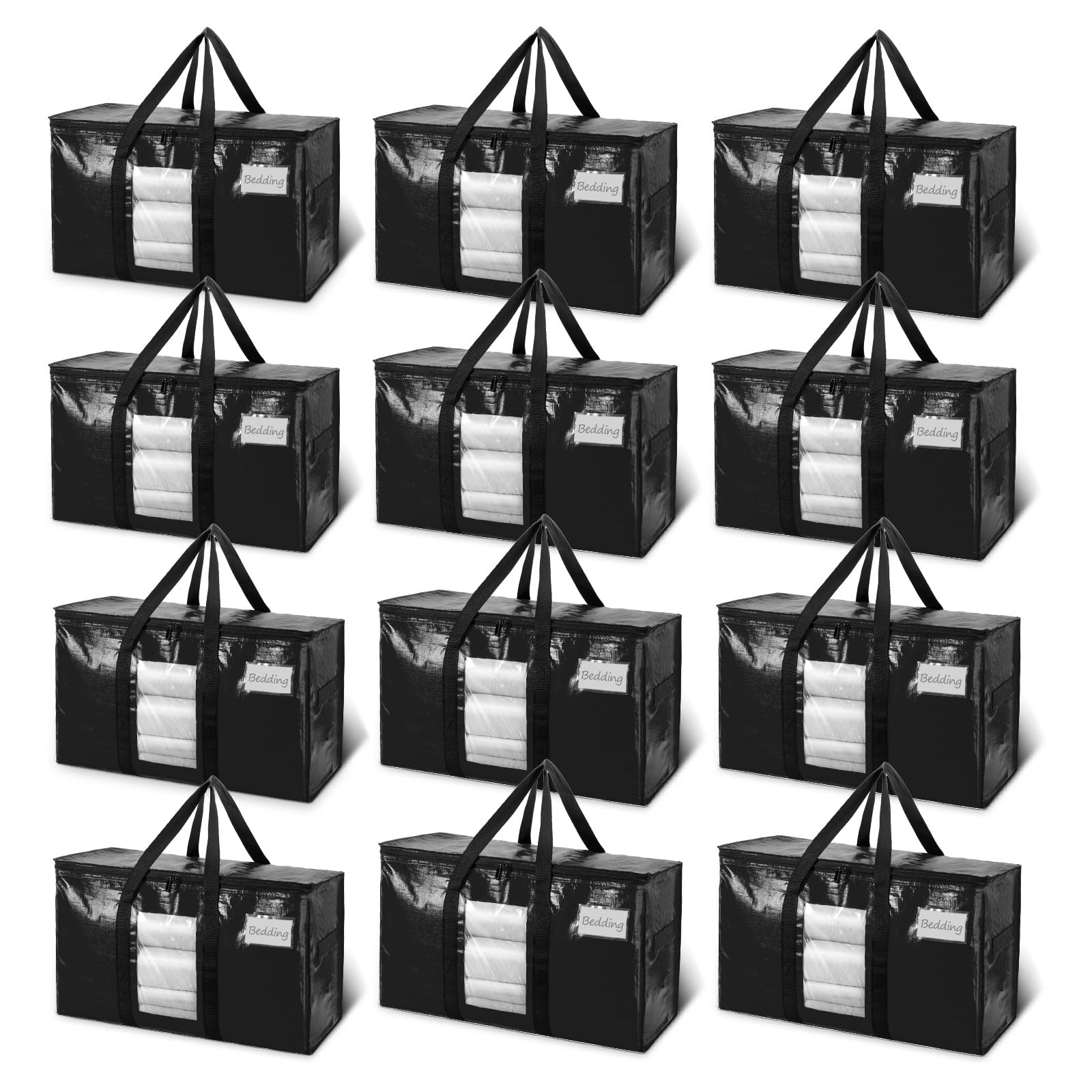 TAILI 12 Pack Black Extra Large Moving Bags,Storage Bag with Visible Window