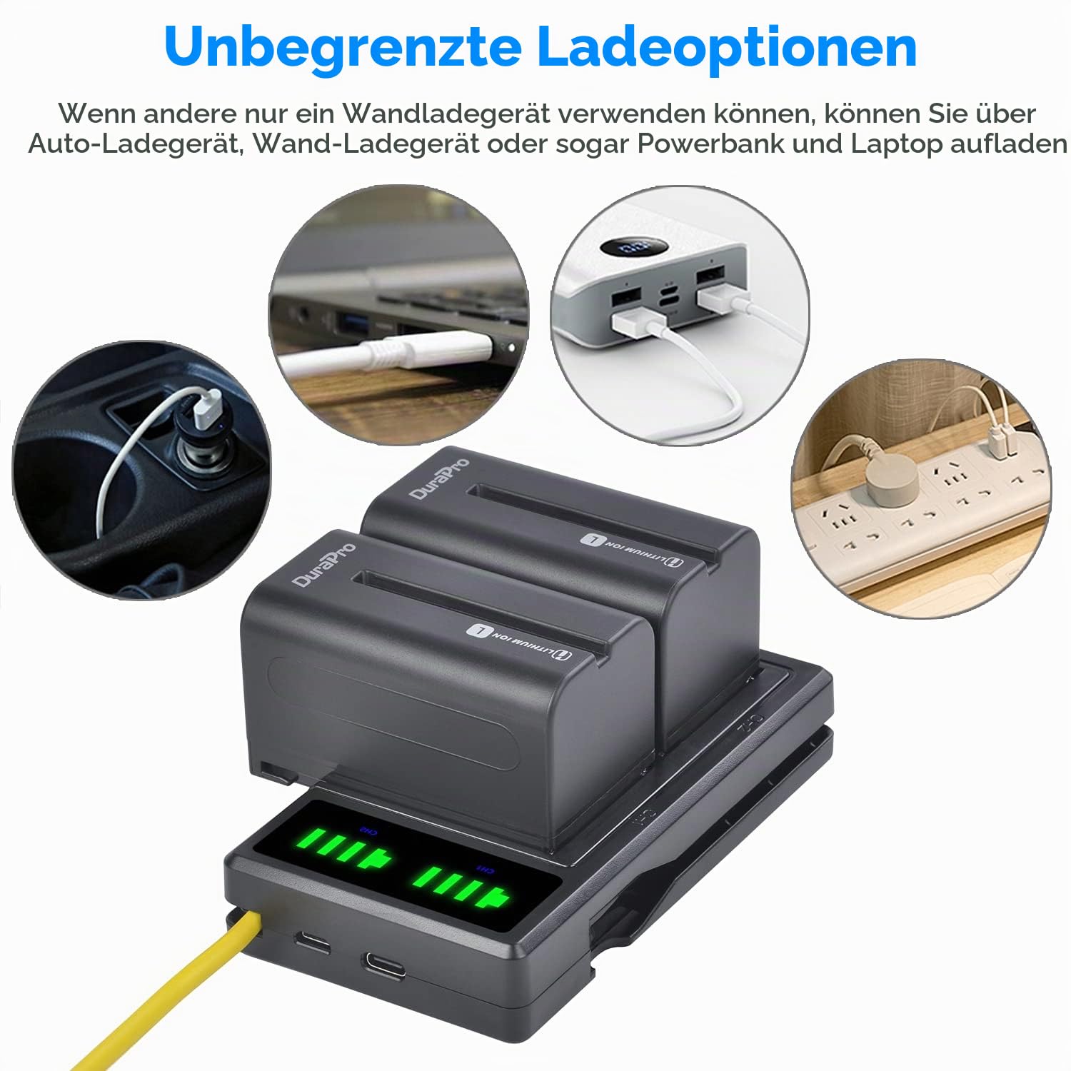DuraPro 2 x 5200 mAh NP-F750 NP-770 Akku + LED Dual Bulit-in USB-Ladegerät mit Typ-C-Anschluss für Sony NP-F330 NP-F550 NP-F570 NP-F750 NP-F770 NP-F960 NP-F970 CCD-SC5 CCD-TRV DCR-TRV Serie Camcorder