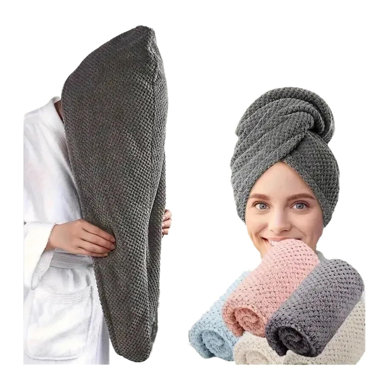 Toalla Pelo Toalla for el Cabello ultrasuave de Microfibra, Envoltura súper Absorbente Secado rápido for o Rizado, Toallas baño, 4 Uds(White)