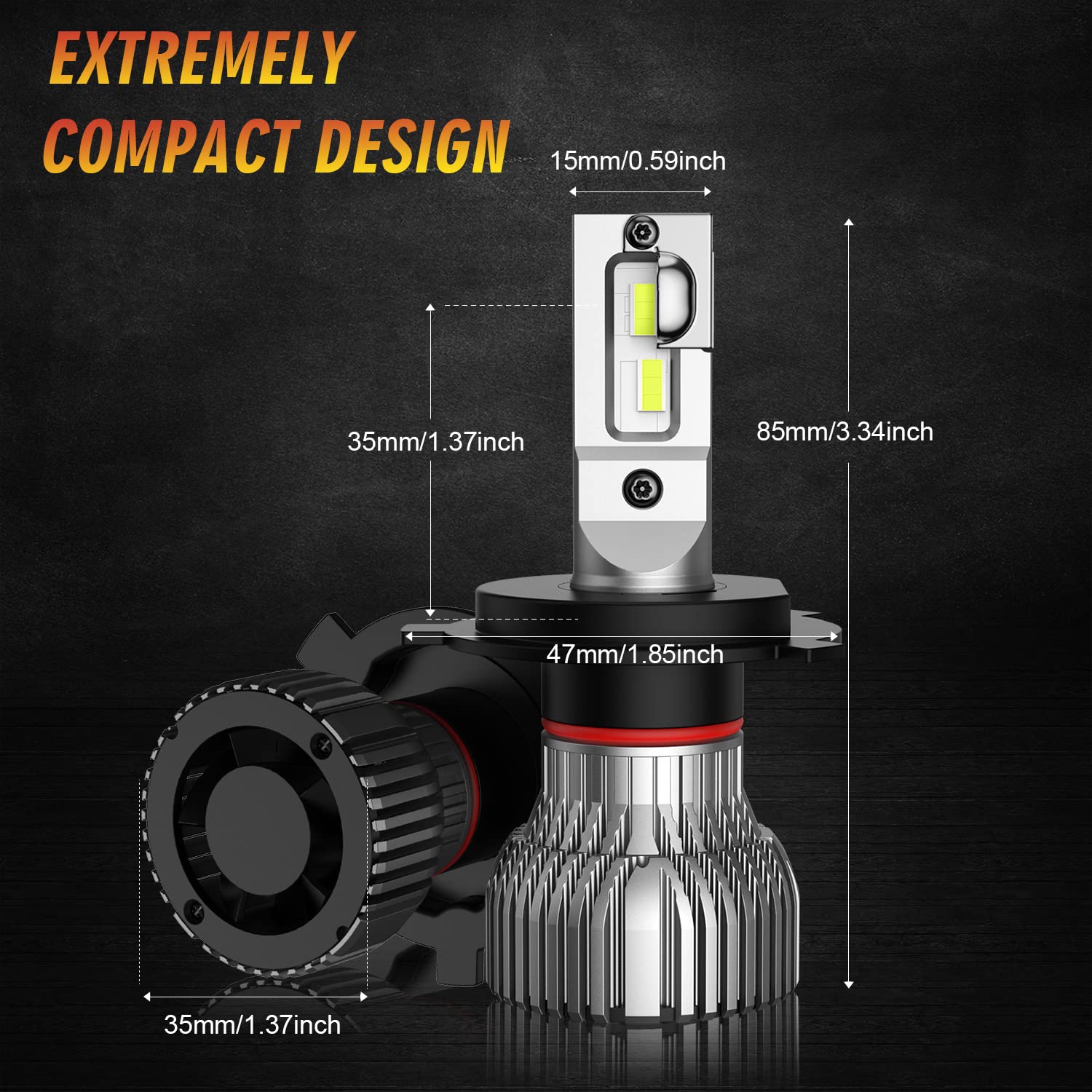 JOSHF Lampadine H4 LED, CSP Chip 6500K 17000LM Bianco Fari per Auto e Moto,+400% Luminosità, Sostituzione Lampada Alogena E Fari Allo Xenon,DC12V (2 Lampade)