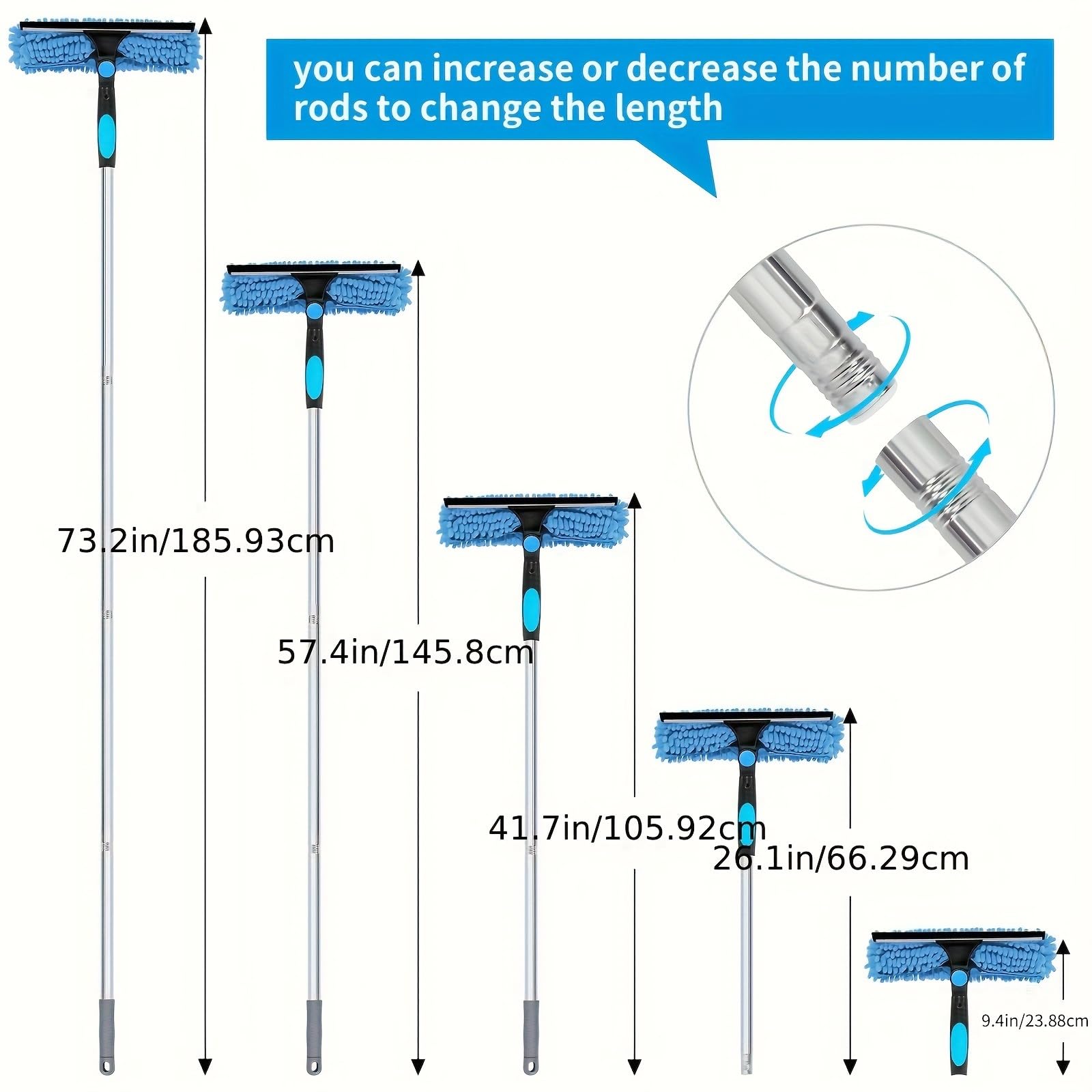 Glasreinigungsbürste Mit Ausziehbarem Griff, Multifunktionaler Fensterreiniger Mit Wiederverwendbarem Tuchabzieher, Praktische Haushaltsreinigung(Blue)