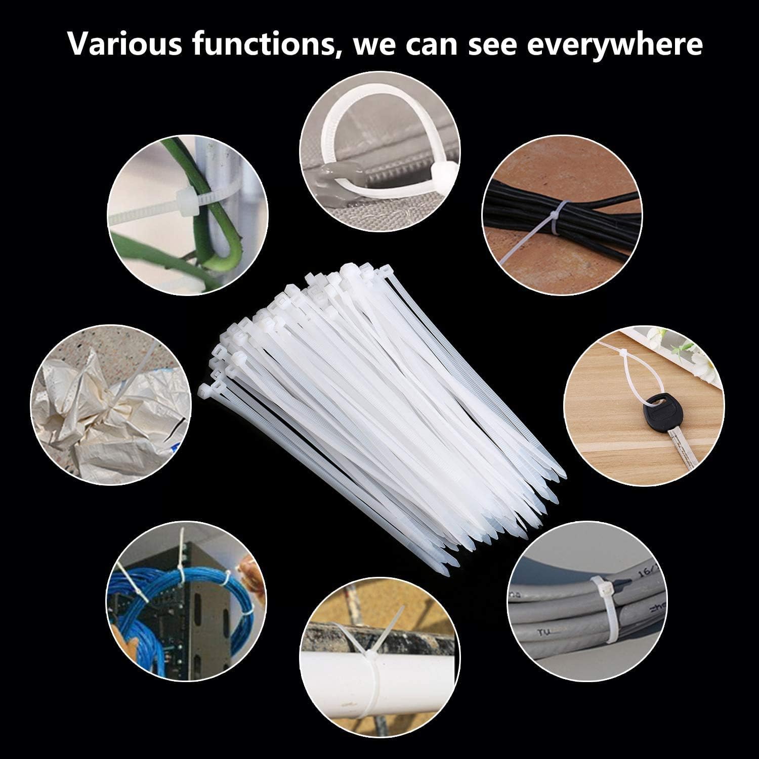 100pcs Zip Ties Plastic Cable Zip Ties Self-Locking Nylon Wire Ties Heavy Duty Ultra Strong Zip Straps (10 Inch, White)
