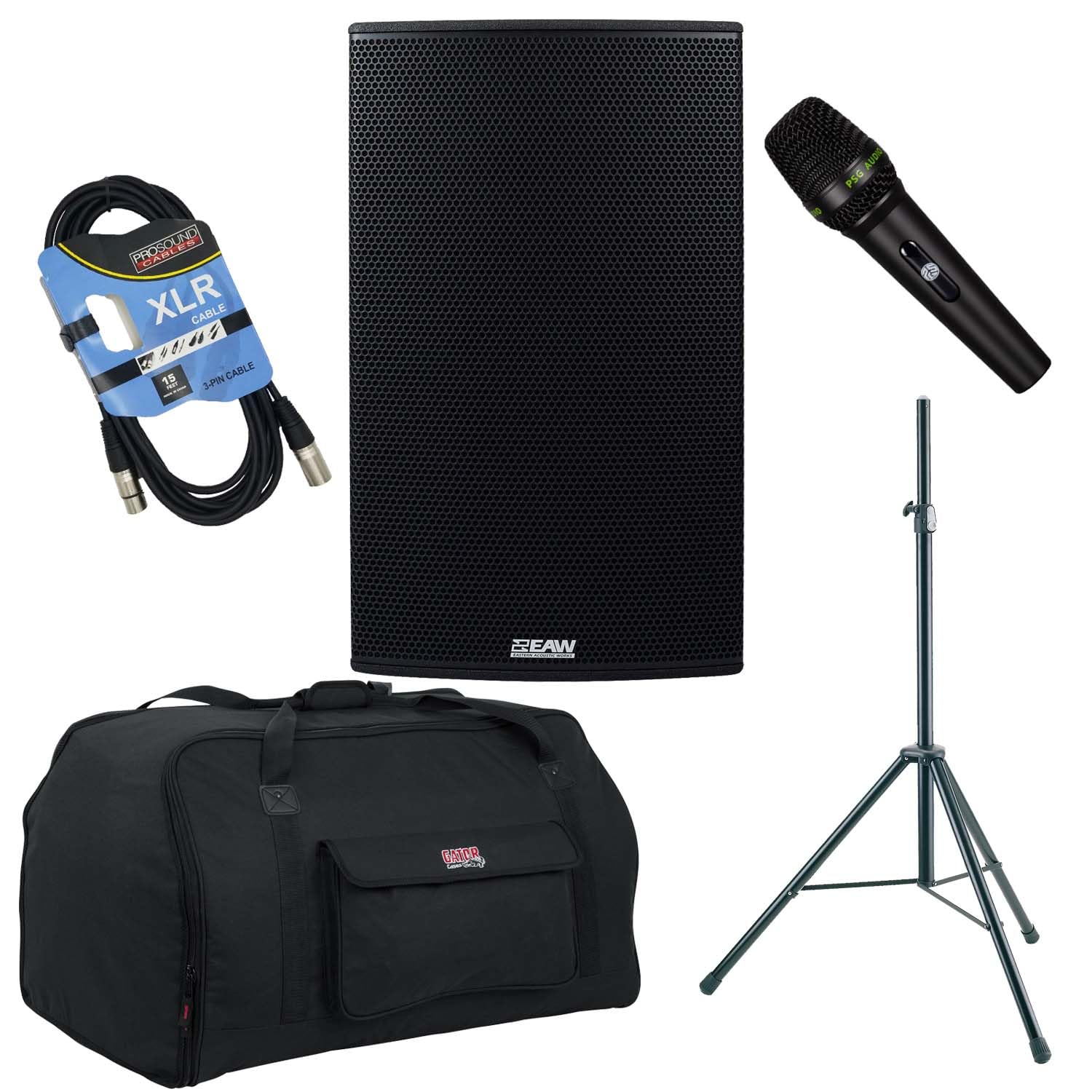 EAW RS153 1500W 15? 2-Way Self-Powered Loudspeaker, Gator Tote15, Stand, XLR Cable, PSG Audio C350 Bundle
