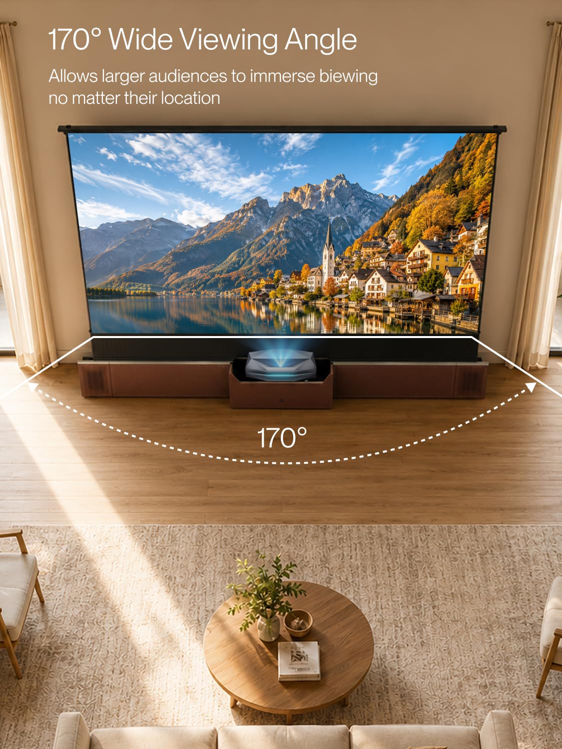 AWOL VISION ALR-F230C Écran de projection motorisé ALR pour projecteur à ultra courte portée, écran de projection pour home cinéma, 4K/8K Ultra HD, 95 % de rejet de la lumière ambiante