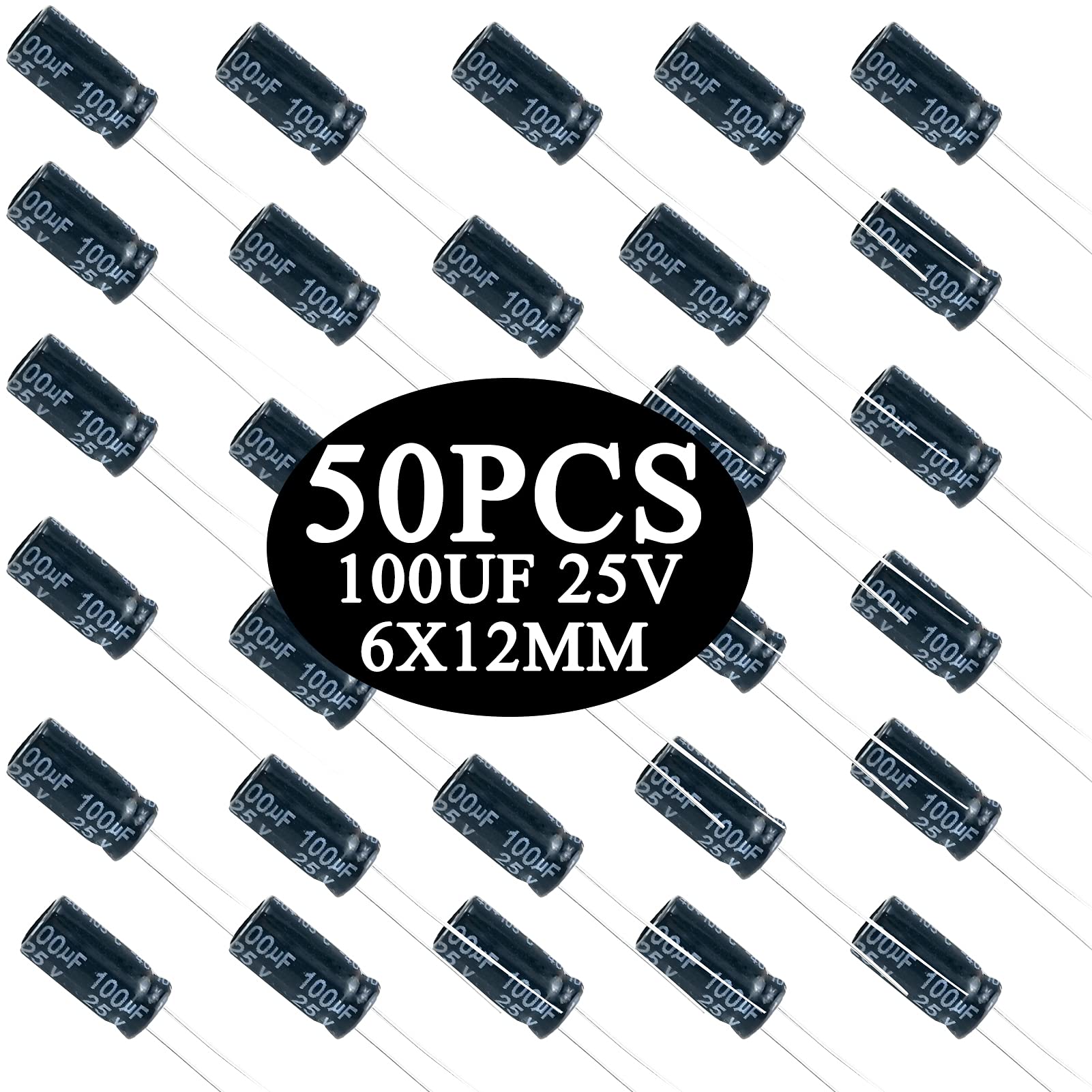 JIADONG 100UF 25V Capacitors, 50PCS 6X12 Electrolytic Capacitor for DIY Electronic Project