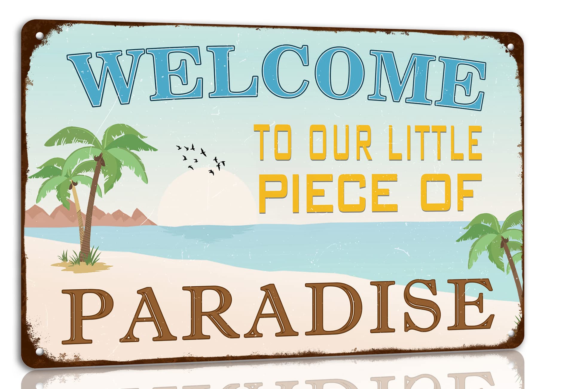 Targa In Metallo 30,5x20,3 Cm Con Scritta 'Welcome To Our Little Paradise' Per Piscina E Giardino - 3