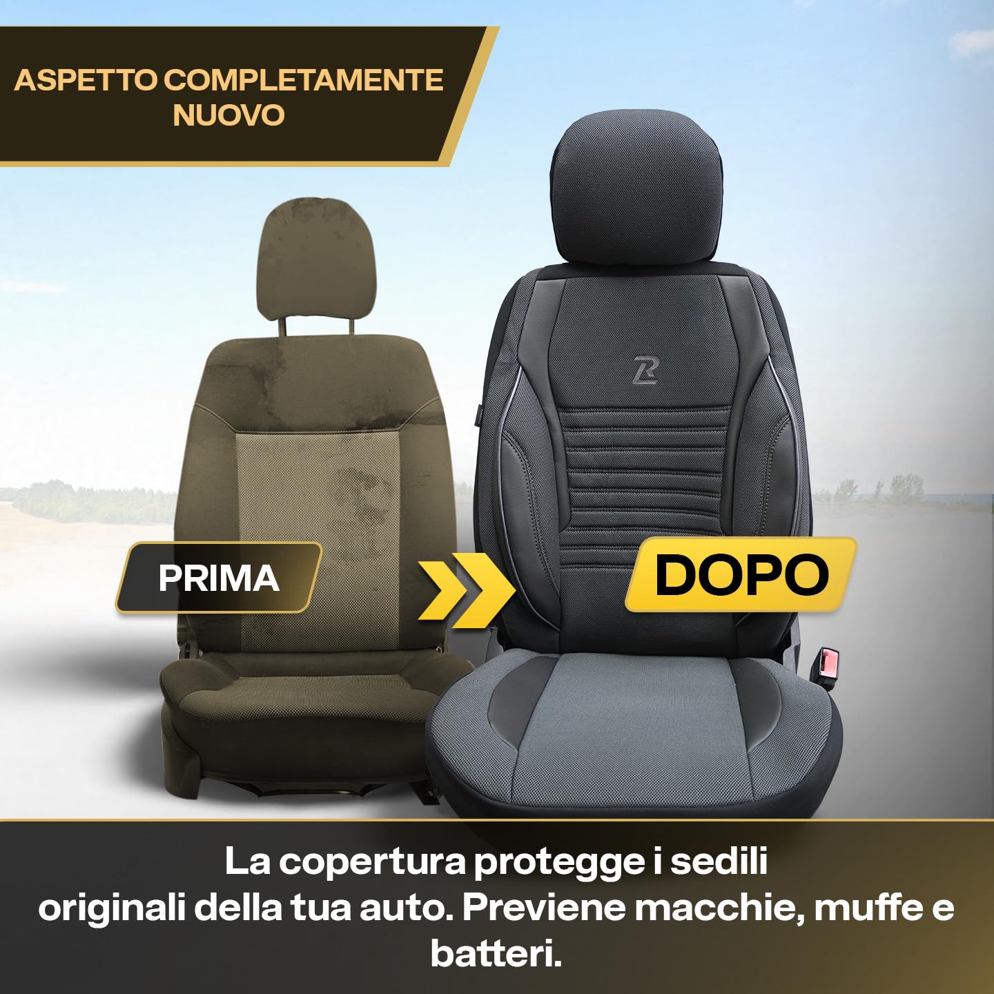 LUCARO Coprisedile Auto per Universal in Ökoleder Ares, Grigio