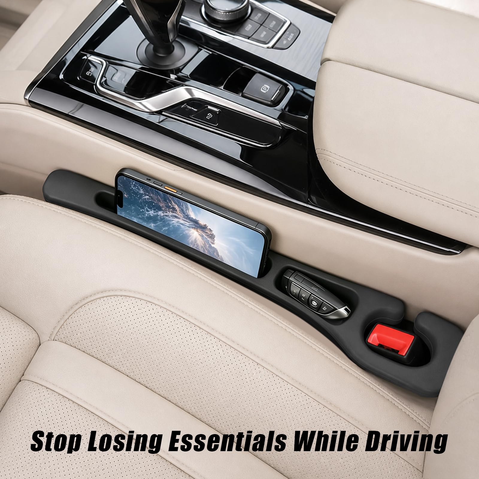 MTABCTY Car Seat Gap Filler Organizer 2 PCS Black Universal Seat Gap Plug Blocker Anti-Drop Console Catcher Phone Keys Storage for Car Truck SUV Auto Accessories Style1 view 4