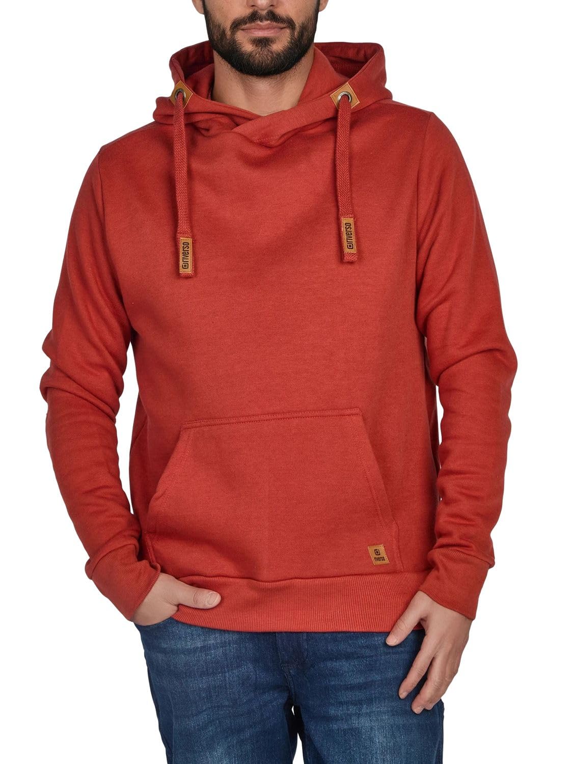 riverso RIVNiklas Men's Regular Fit Hoodie Pullover Cross-Over Collar Grey Brown Green Red Blue Black Beige S M L XL XXL 3XL 4XL 5XL, Rusty Ochre Red (15400), XXL