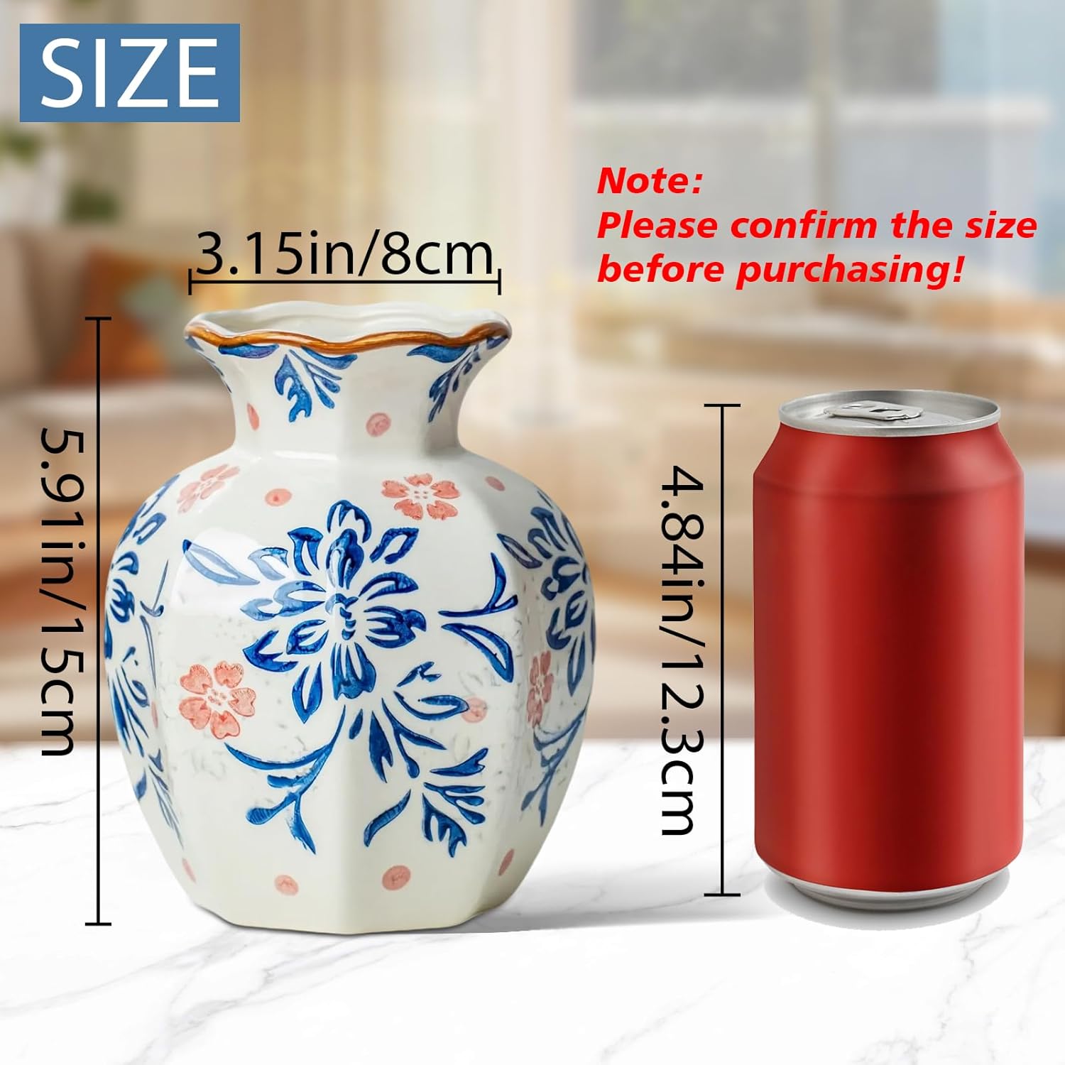 Small Blue and White Ceramic Vase, 6 Inch Vintage Chinoiserie Flower Vase Decorative Antique Vases for Home Decor, Rustic Porcelain Vase Farmhouse Shelf Table Centerpieces Decor - Image 2