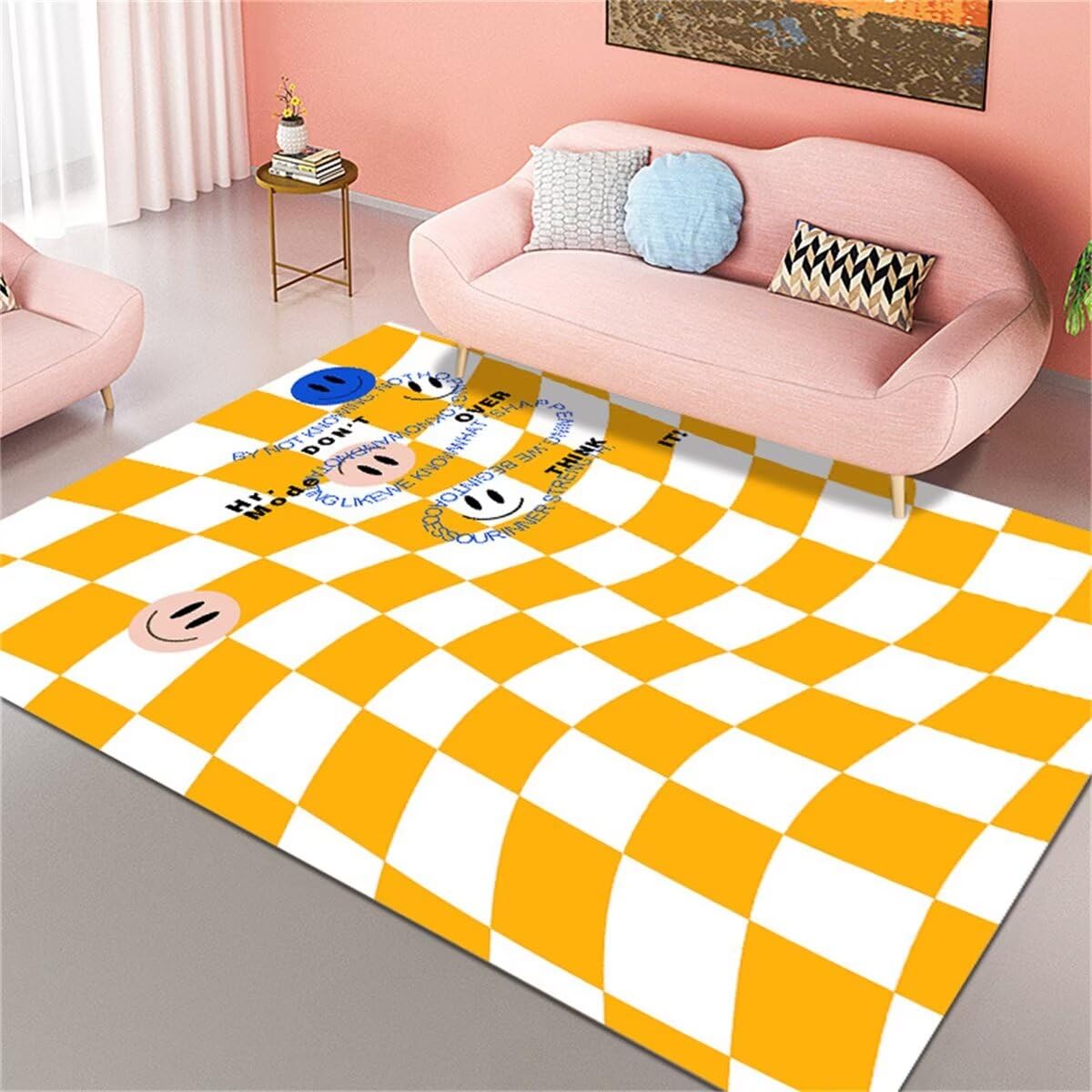 Tapis D’Eveil Moquette Salon Grande Taille Le Tapis de Chambre à Coucher au Design géométrique Abstrait Jaune Peut être personnalisé Tapis Sejour 90X150CM