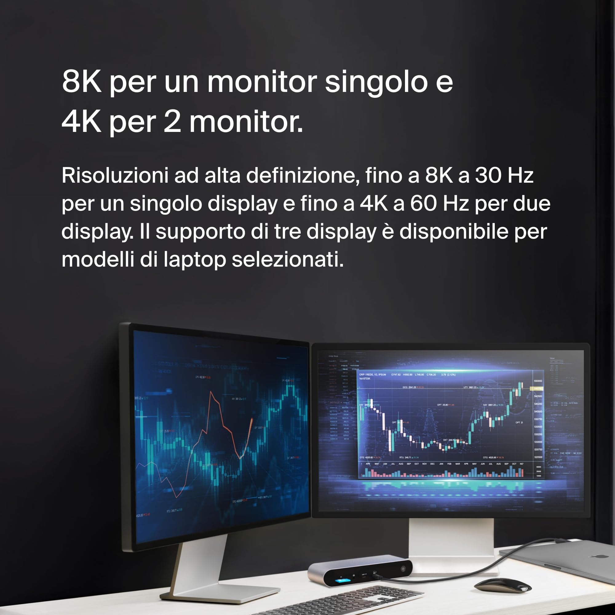 Belkin Dock Thunderbolt 4 Pro, supporto di 1 monitor 8K a 60 Hz, 2 monitor 4K, 2 porte Thunderbolt 4, 2 porte HDMI, USB-C PD da 90 W, ingresso/uscita audio, compatibile con MacBook Pro, XPS e altri