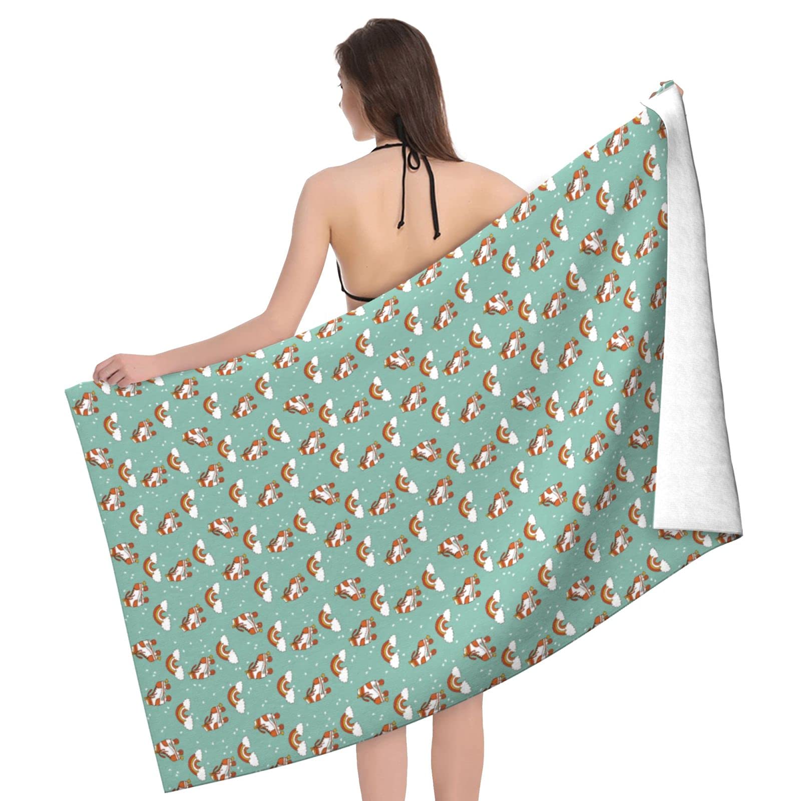 LSRCPD Roller Skate Retro Rainbow Beach Towel Highly Absorbent Microfiber Beach Blanket Soft Bath Towels 80 x 130 cm