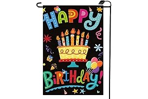 Happy Birthday Flags for Outside Decorations - 12x18 Inch Double Sided Cartoon...