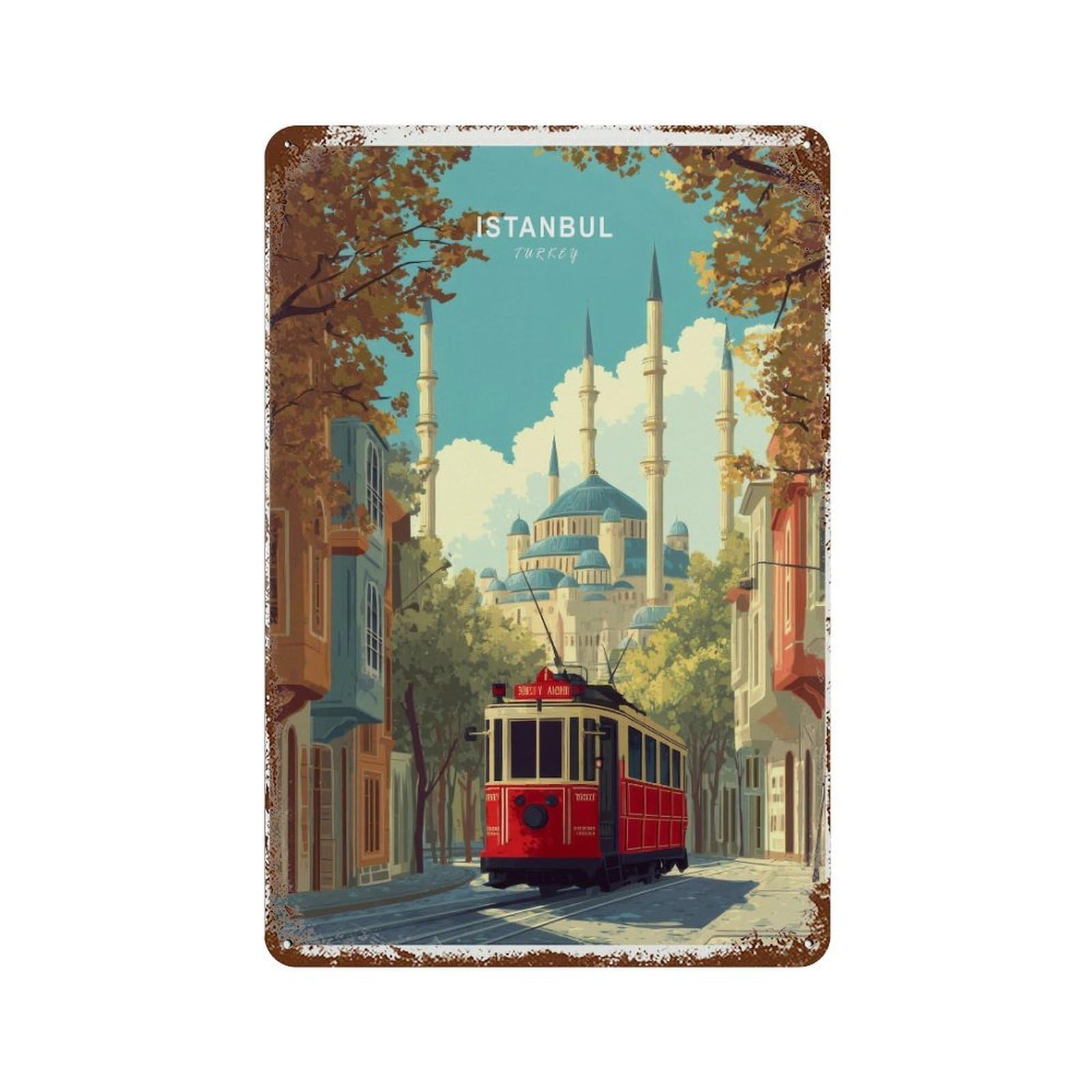 xiaoxiaoshen Istanbul Travel Turkey City Tram Historic Skyline Wall Decor Art Metal Tin Poster Modern Home Decor Art Home Bar Shop Decorations Vintage Sign 30x20cm