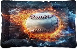 Kigai Ice Fire Baseball Dog Bed Machine Washable Pet Bed Mattress Comfortable Soft Pet Bed Mat Non-Slip Bottom Couch for Small Medium Dogs,36x24 Inch
