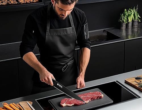 Miniatura 7 de WIZEKA Cuchillo de chef, cuchillo de cocina extremadamente afilado de 8 pulgadas, cuchillo de chef de acero inoxidable de alto carbono con mango