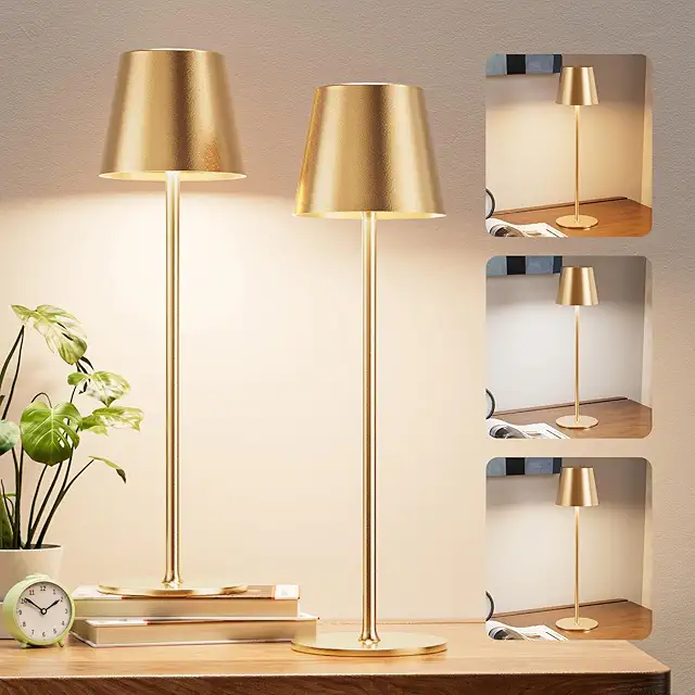 Gold Cordless Table Lamps Set of 2 - Touch Control Rechargeable Night Lights