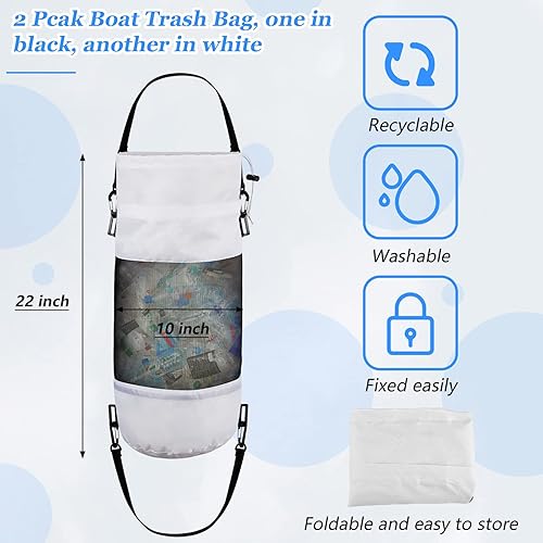 Miniatura 2 de 2 Packs Portable Boat Accessories Mesh Trash Bags Trash Can Garbage Container for Boat Kayak Camper Fishing Cabin Storage Men Women Adults(Black
