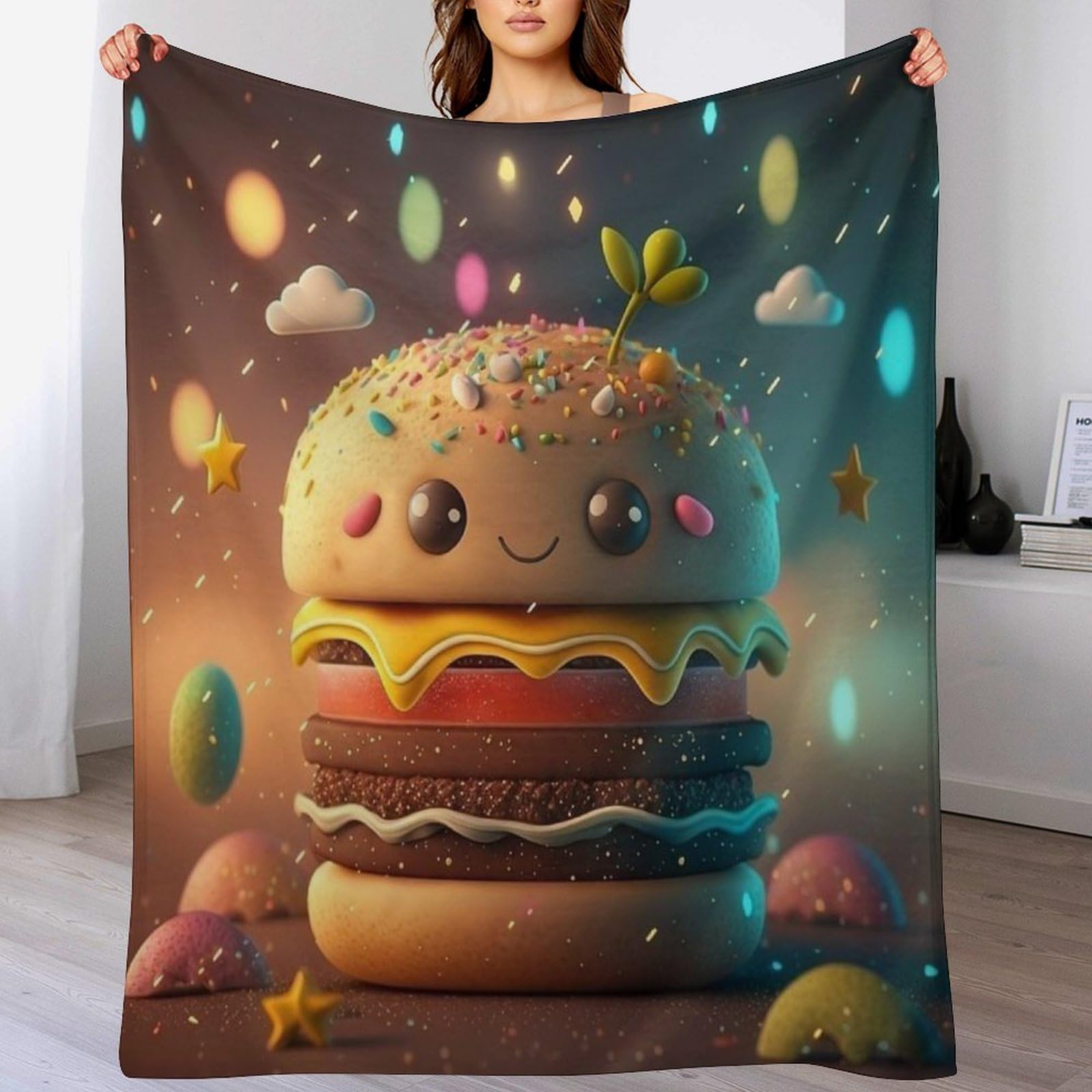 Couverture de canapé burger en flanelle contre le froid
