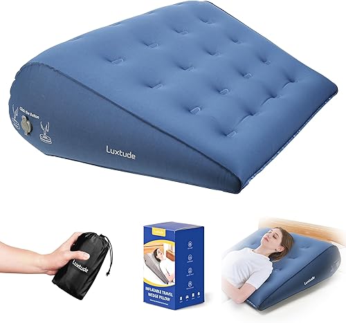 Luxtude Almohada inflable de cuña para dormir, almohada de cuña de viaje para aliviar el reflujo ácido, apnea del sueño, almohadas ajustables para