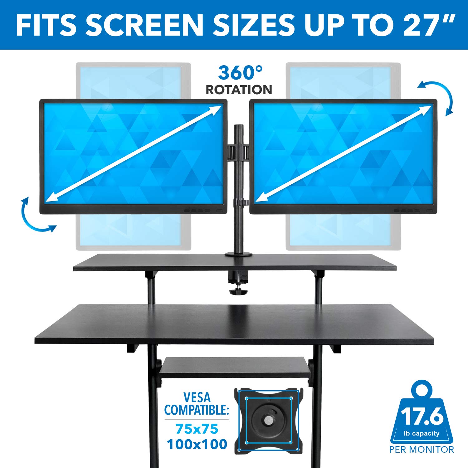 MountIt! Mobile Standing Desk with Dual Monitor Mount 40 Inch Wide