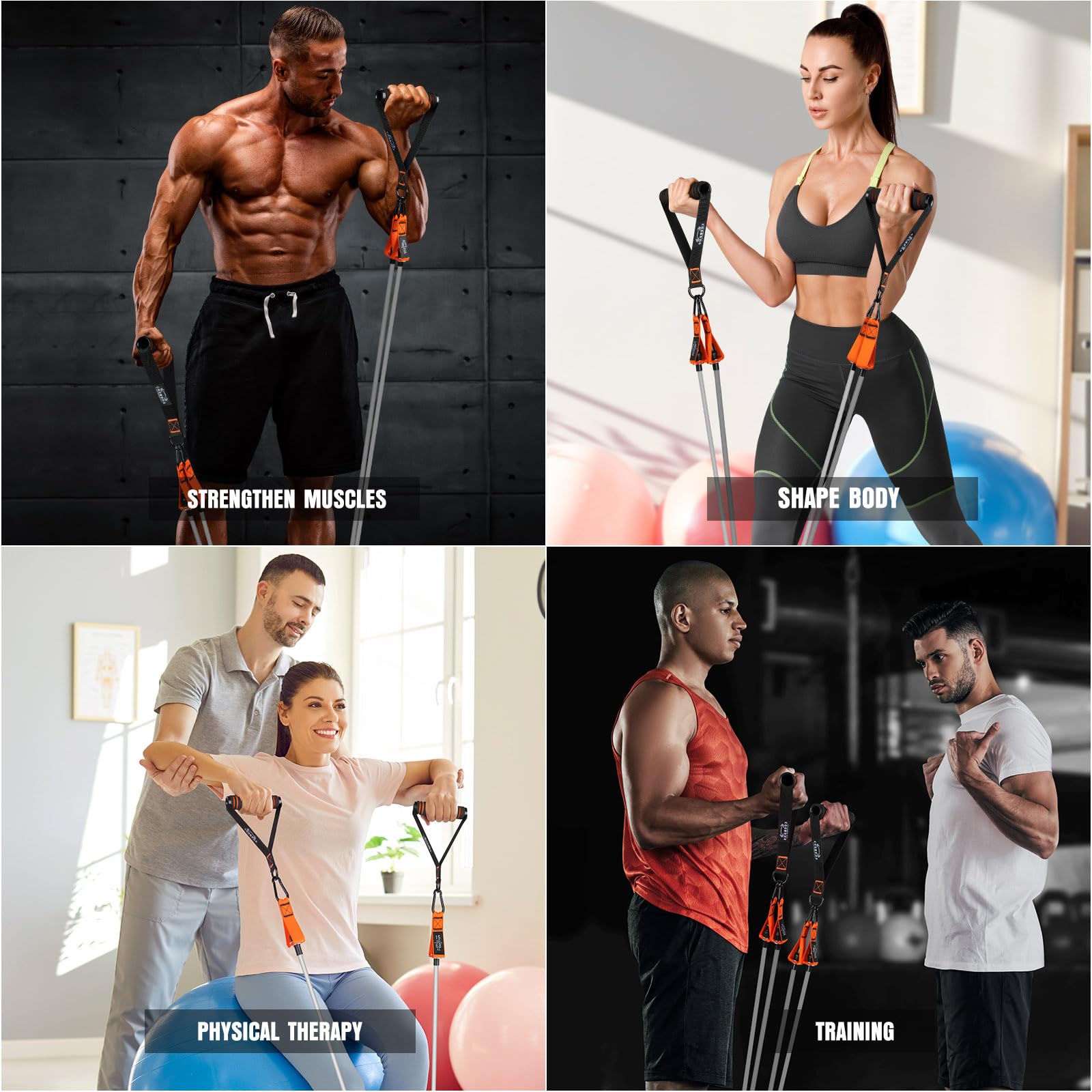 Bandas de resistencia con asas, bandas de ejercicio de 375 libras para entrenamiento, bandas de fitness, bandas de entrenamiento con anclaje de puerta y correas de tobillo, terapia física, yoga