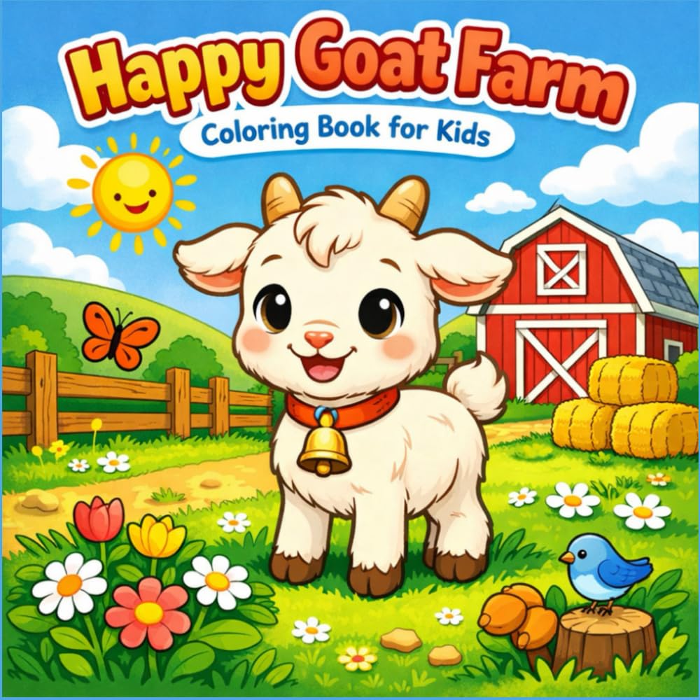 Happy Goat Farm – Coloring Book for Kids: Coloring Fun with 50 Cute and Simple Goat Pictures for Toddlers