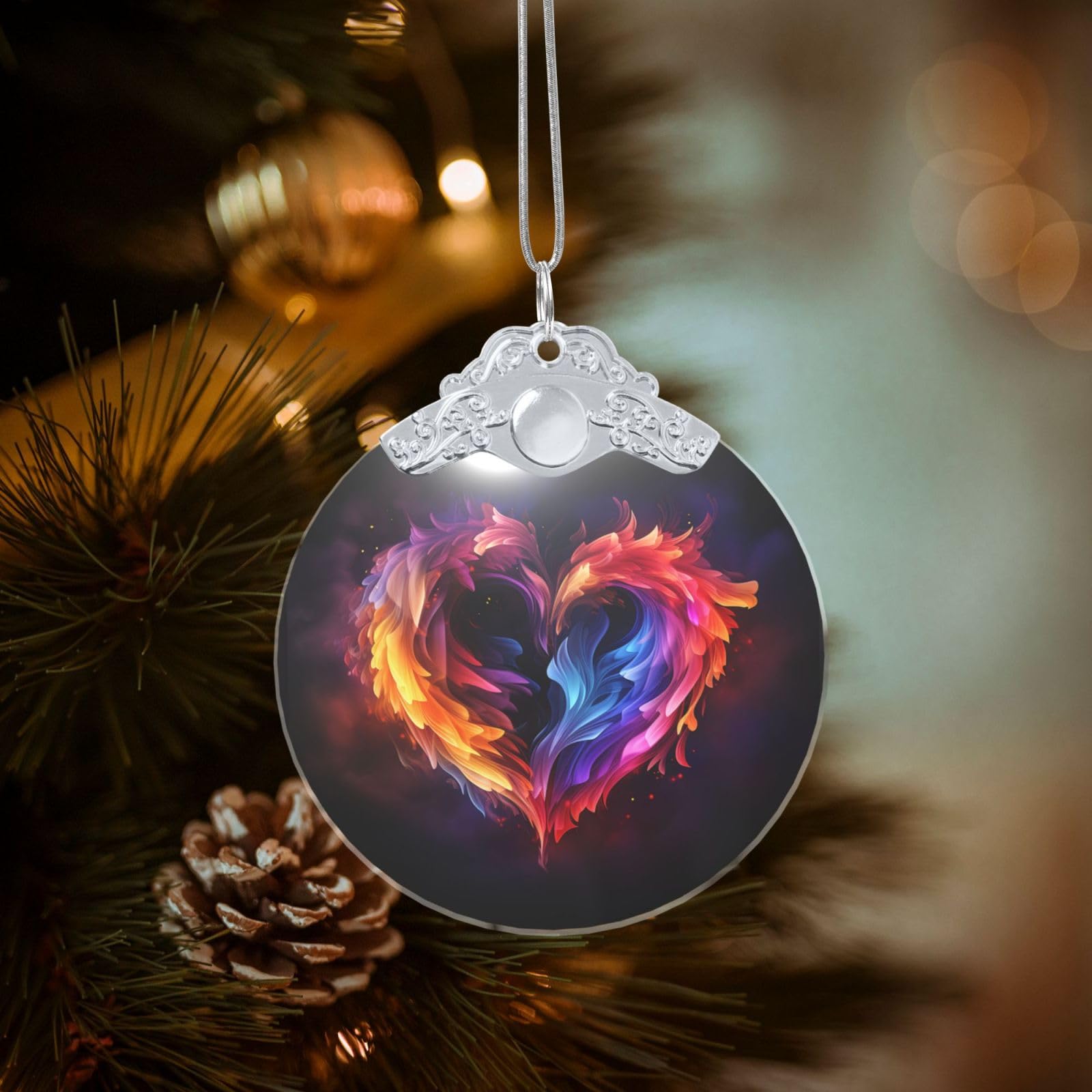 Crystal Christmas Ornaments for Christmas Tree Decoration Hanging Rainbow Heart Ornament with Gold Ribbon Crafts Round Pendant for Keepsake Gifts Glass Xmas Decor Party Supplies