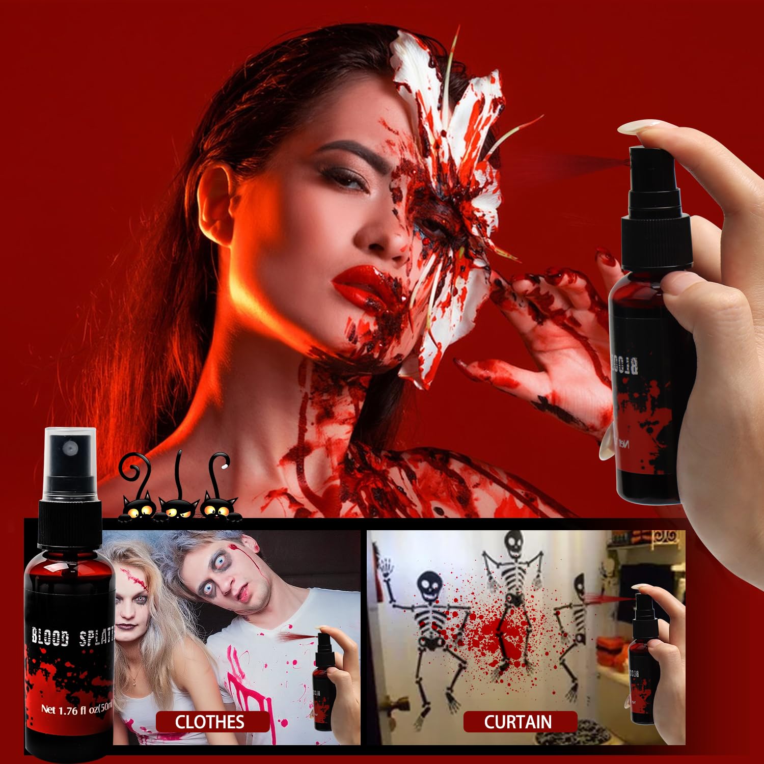 Halloween Schminke Set – Make-up Mit Kunstblut, Narbenwachs & Face Paint Für Grusel-Looks (Schwarz, Weiß, Rot)