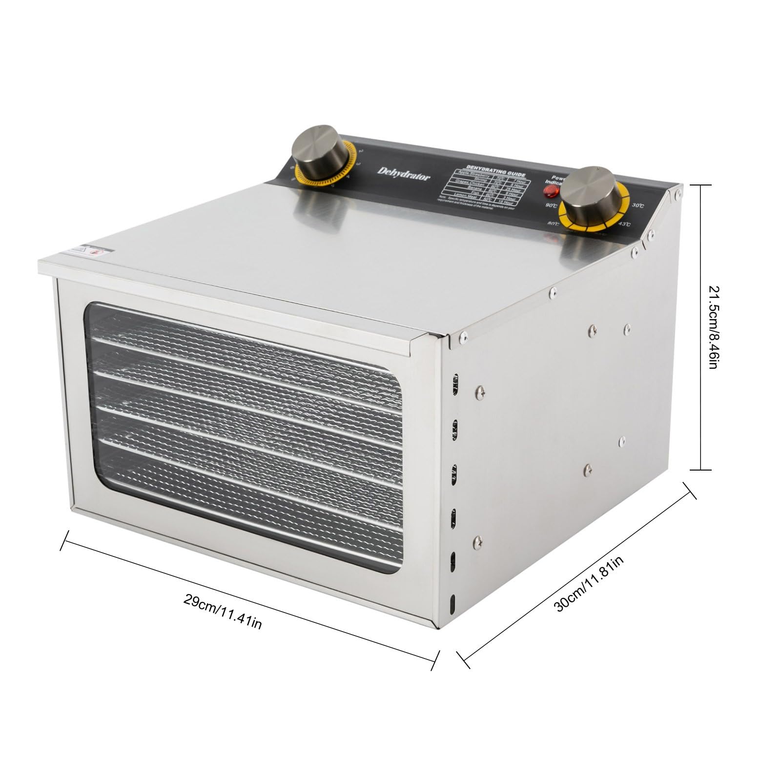 Suszarka ze stali nierdzewnej, z 6 wkładkami kratkowymi, do suszenia żywności, 400 W, regulacja temperatury do owoców, warzyw, mięsa, zastosowań kuchennych