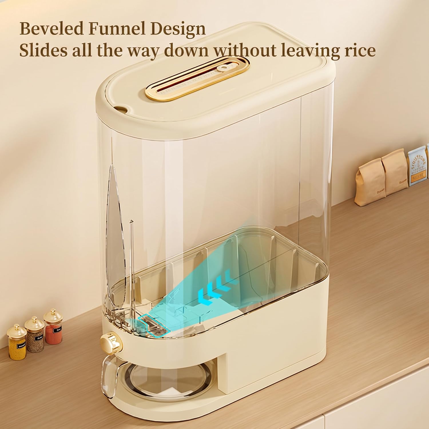 Rice Holder Dispenser, One-Touch Press Rice Storage Container, 10Kg