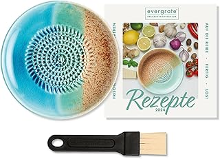 evergrate Keramikreibe im Motiv Ocean mit Küchenpinsel und Rezeptheft