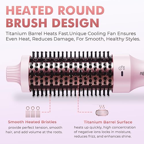 Miniatura 6 de ABNER Cepillo térmico iónico, cepillo redondo calentado de 1.5 pulgadas para aspecto de soplado, dar volumen, estilo, hace que el cabello sea más