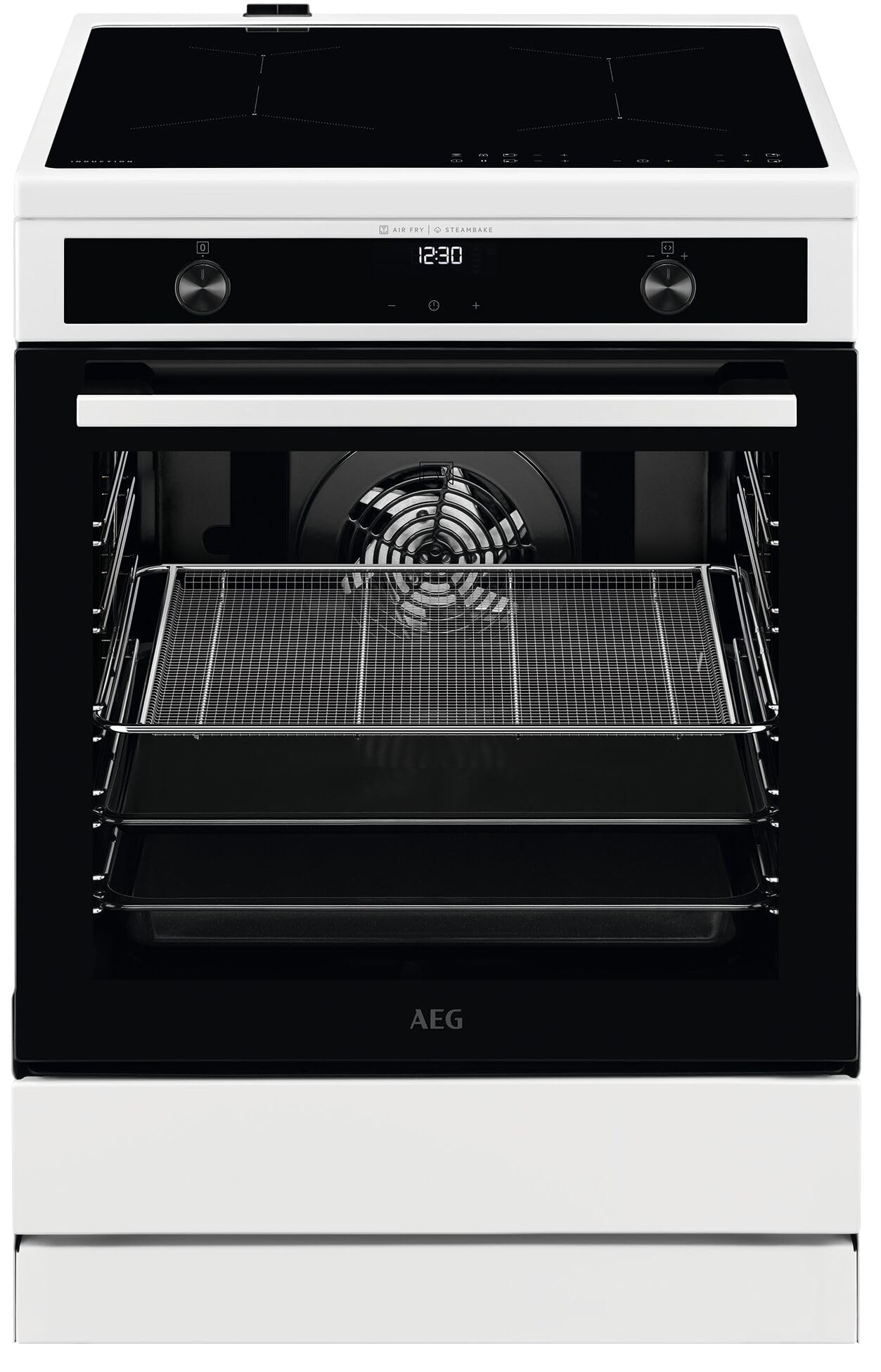 AEG Standherd mit Induktions-Kochfeld 60 cm/SteamBake – mit Feuchtigkeitszugabe/Hob²Hood/Touch-Bedienung/Grillfunktion/Display mit Uhr/Kindersicherung/A / CIB6644BBW