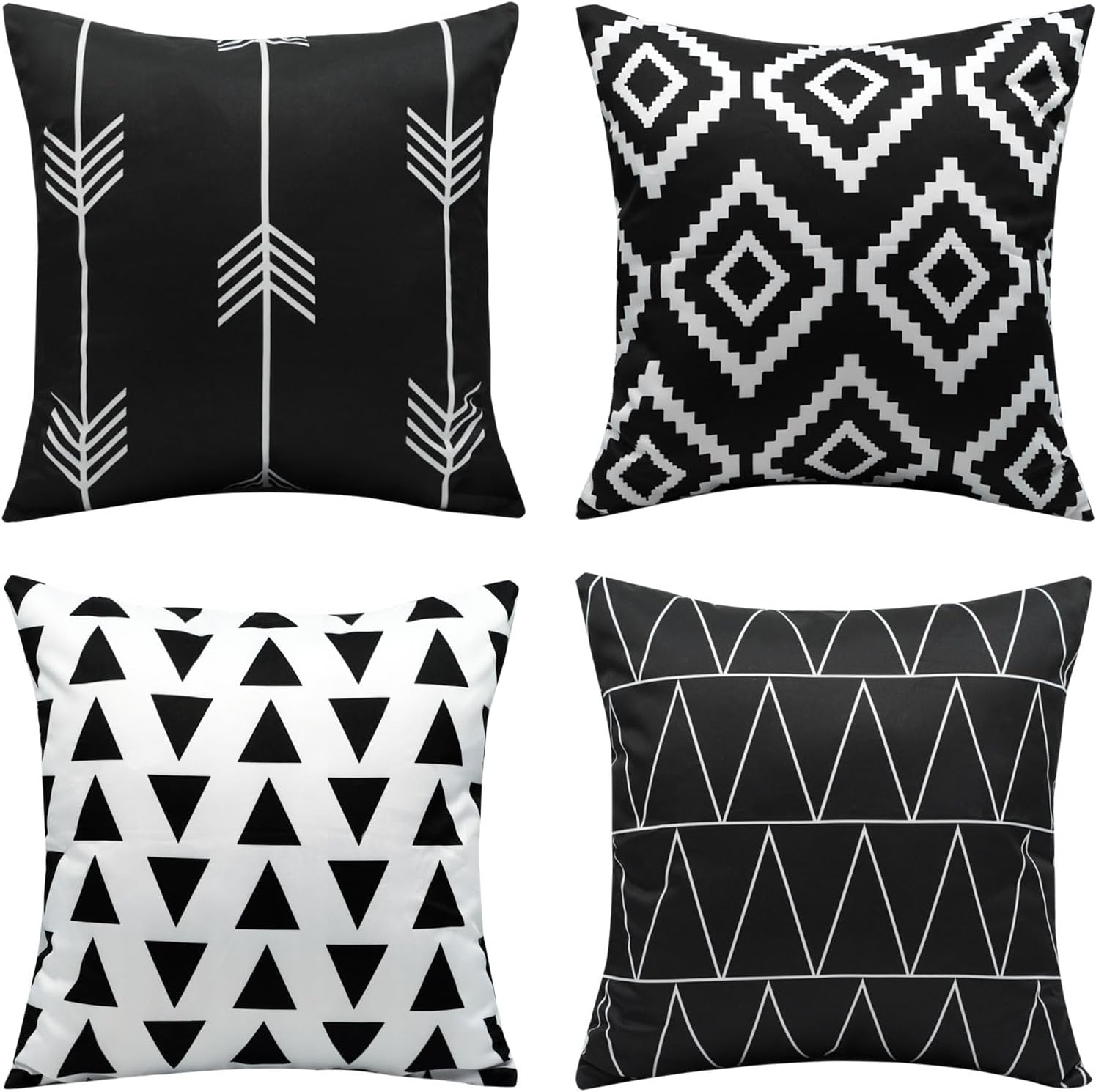 Outdoor Waterproof Throw Pillow Covers 18x18 Set of 4 Black and White Pillow Covers Modern Geometric Decorative Outdoor Pillows for Patio Furniture(No Pillow Insert)