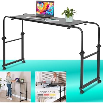 ELONEO Over Bed Table on Wheels Height Adjustable/Width Adjustable Overbed Table Mobile Desk Care Table Laptop Table Bed Side Table Width 119-190 cm & Height 78-120 cm