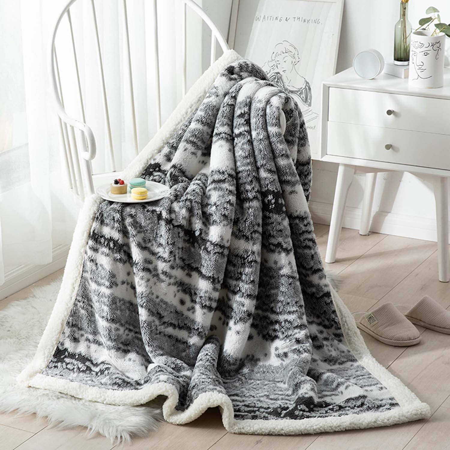 Manta de forro polar Sherpa, manta reversible de lujo súper suave, manta de cama cálida de lana de cordero, sofá, silla, lavable a máquina, 180 x 200 cm