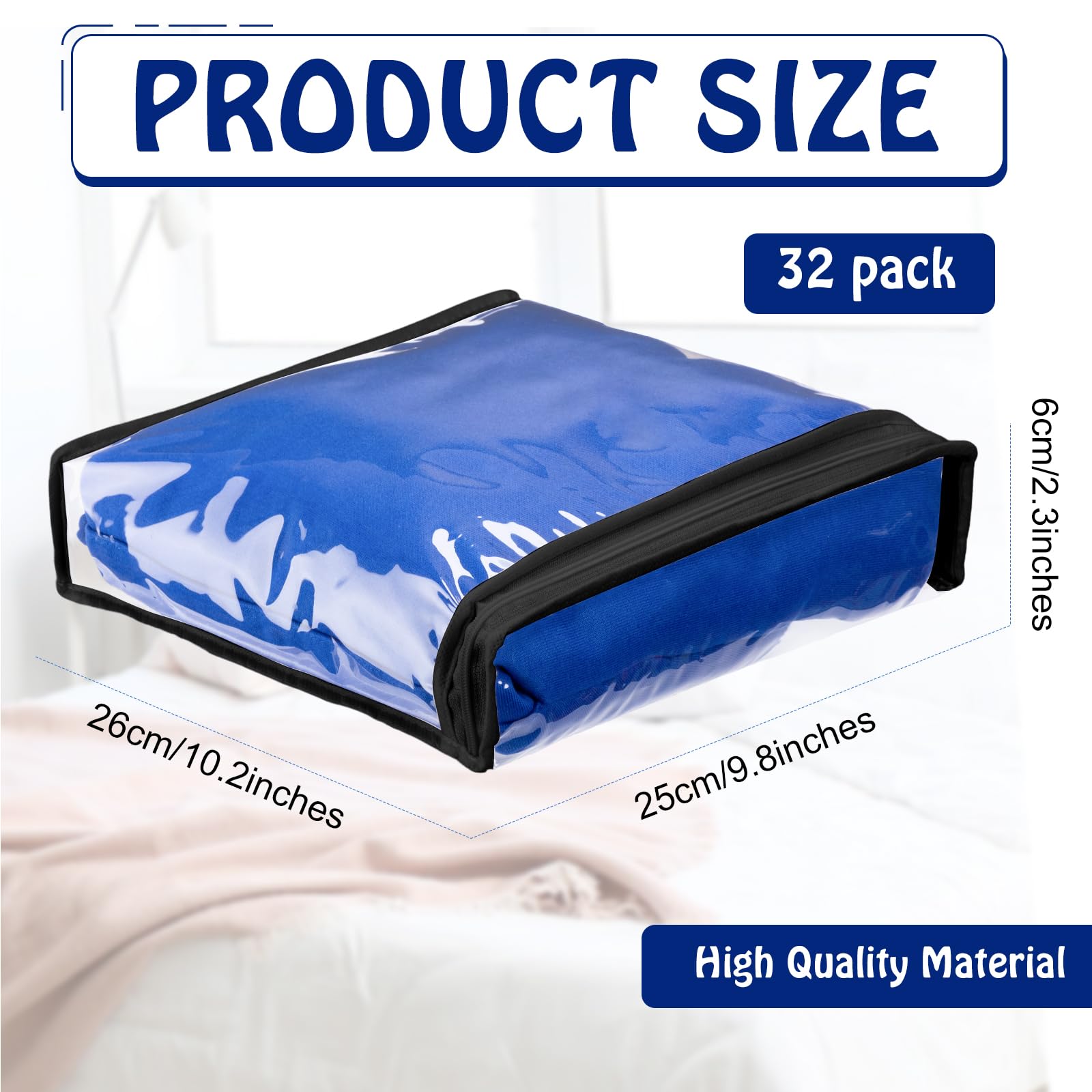 Windyun 32 Pcs Clear Zippered Storage Bags Plastic Storage Bags Sweater Bed Sheet Organizer Zipper Case for Closet Blanket, Sweater, Clothes, Linen, Quilt, Pillow (Black Zipper,10.2 x 9.8 x 2.4 Inch)