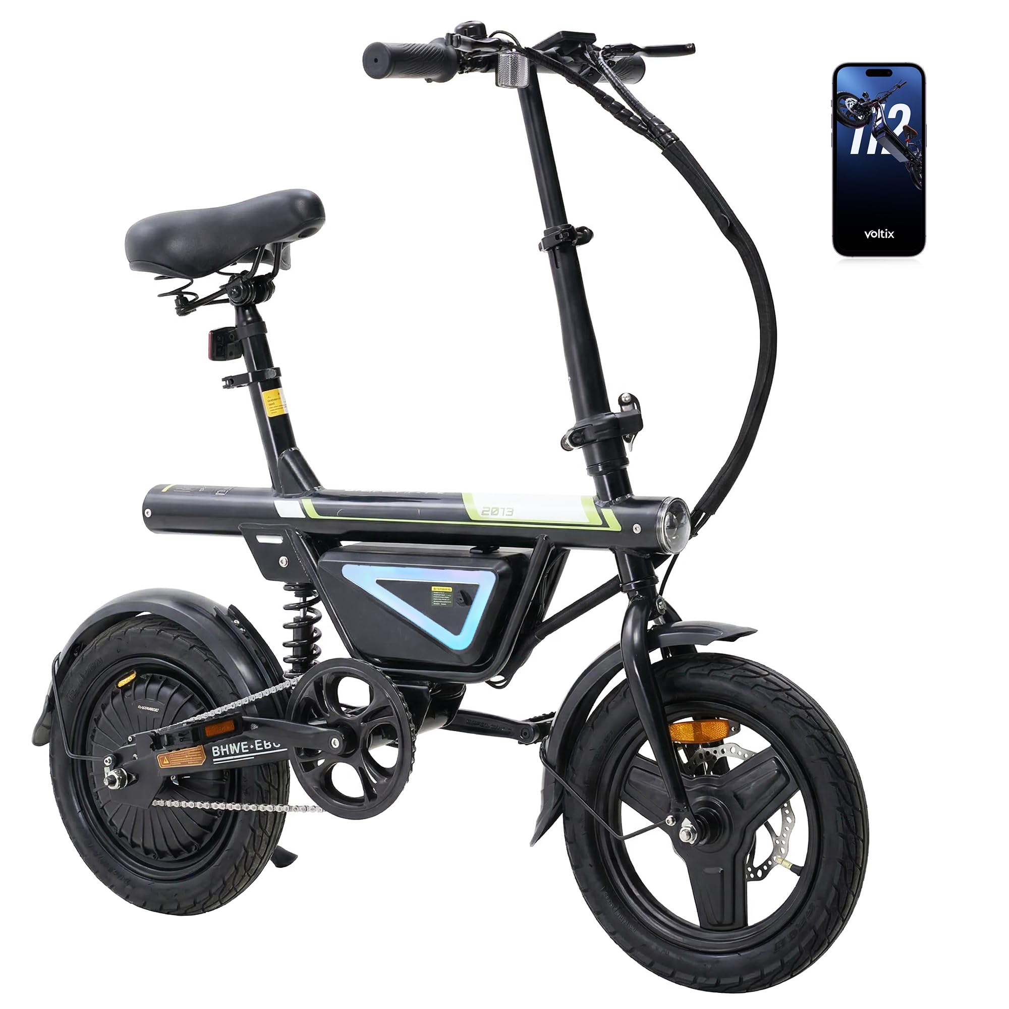 Finbike Bici Elettrica Pieghevole 14'' Pneumatico, 432WH Batteria, Autonomia di 30-50 KM, Motore 250W, E-Bike per Adulti e Adolescente, Carico 120kg, 10/15/25KM/H