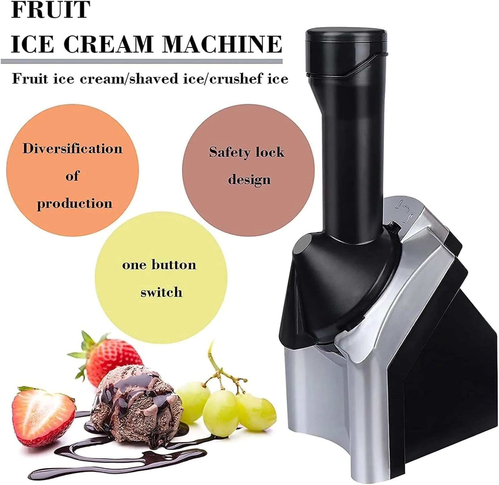 Macchina per Il Gelato, Macchina per Il Gelato per Servire Frutta da Dessert, Macchina per Servire la Frutta Morbida Congelata per Un Servizio Morbido Sano, Yogurt Gelato, Sorbetto, Sorbetto